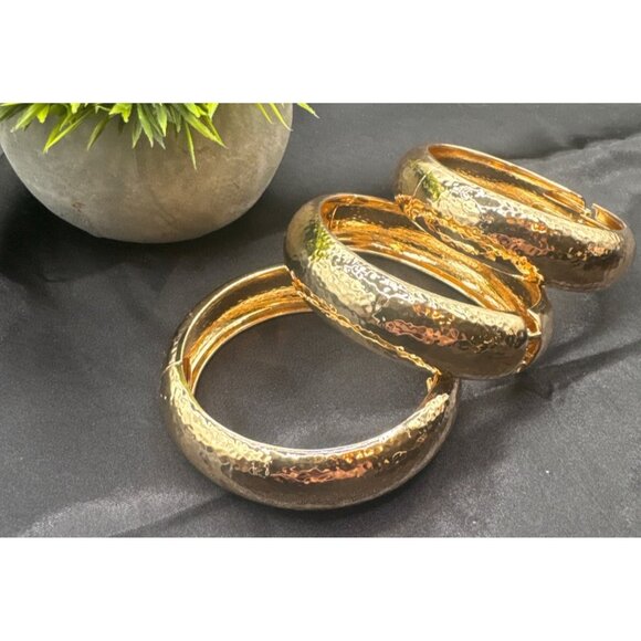 2/$30 Hammered Gold-Tone Hinged Bangle Bracelet - Picture 6 of 7